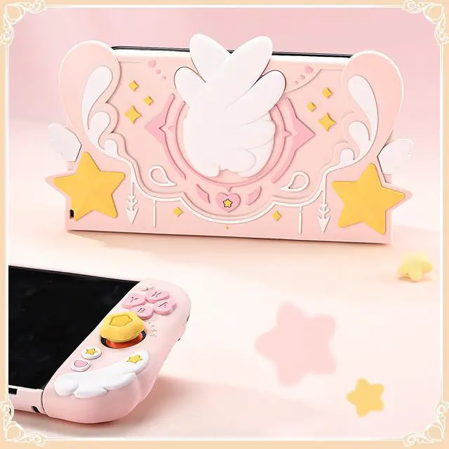 Alt view image 6 of 7 - Soft Silicone Faceplate Cover Compatible with Nintendo Switch 2 Charging Dock , Star Wings Series Soft Faceplate Protector - Anti-Scratch Dock Cover with Precise Cutouts (Pink)