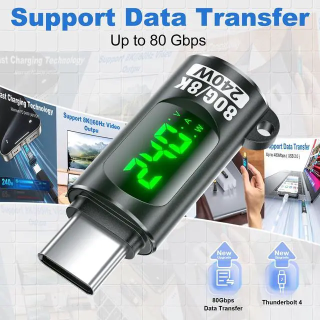 Alt view image 3 of 7 - 240W USB C Adapter Power Meter Tester (2 Pack) - Voltage Current Power LED Digital Display, Type C Male to Female Extension Connector for iPhone 15/16, MacBook, iPad & More USBC Cables/Devices