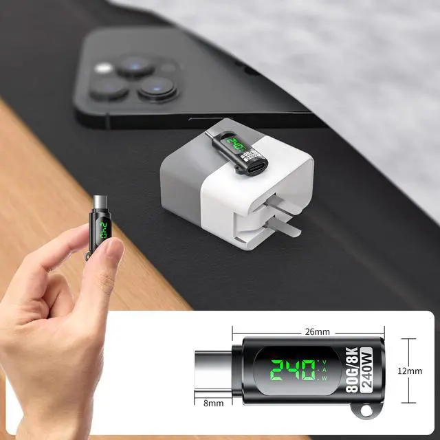 Alt view image 7 of 7 - 240W USB C Adapter Power Meter Tester (2 Pack) - Voltage Current Power LED Digital Display, Type C Male to Female Extension Connector for iPhone 15/16, MacBook, iPad & More USBC Cables/Devices