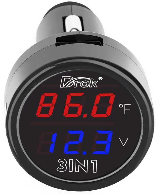Main image of Digital Voltage Temperature Monitor, Car Charger USB Charge for Car Battery Voltmeter Thermometer 12V 24V Temp Volt Tester Multimeter