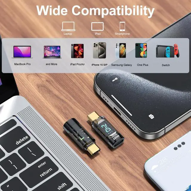 Alt view image 6 of 7 - 240W USB C Adapter Power Meter Tester (2 Pack) - Wattage, Voltage, Amperage LED Digital Display, Type C Male to Female Extension Connector for iPhone 15/16, MacBook, iPad & More USB C Cables/Devices