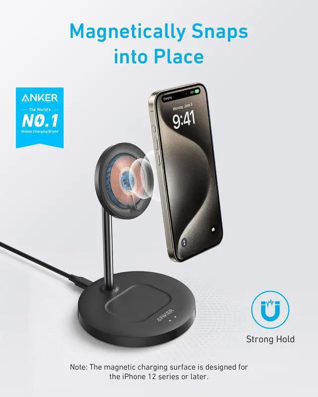 Alt view image 2 of 7 - iPhone 16 Wireless Charging Stand, PowerWave 2-in-1 Magnetic Stand Lite with USB-C Cable, for iPhone 16/16 Pro/16 Plus/16 Pro Max/15/14/13 Series, AirPods 2/Pro (No AC Adapter)