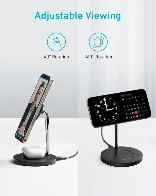 Alt view image 4 of 7 - iPhone 16 Wireless Charging Stand, PowerWave 2-in-1 Magnetic Stand Lite with USB-C Cable, for iPhone 16/16 Pro/16 Plus/16 Pro Max/15/14/13 Series, AirPods 2/Pro (No AC Adapter)