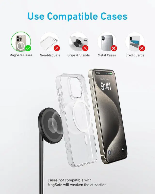 Alt view image 5 of 7 - iPhone 16 Wireless Charging Stand, PowerWave 2-in-1 Magnetic Stand Lite with USB-C Cable, for iPhone 16/16 Pro/16 Plus/16 Pro Max/15/14/13 Series, AirPods 2/Pro (No AC Adapter)