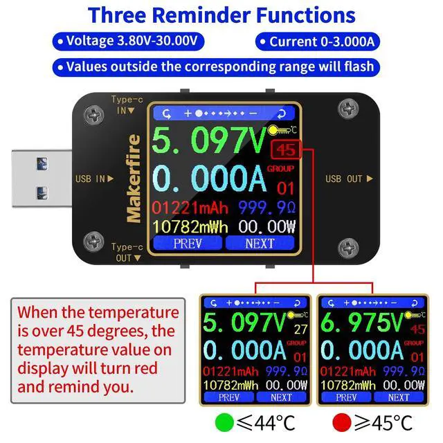 Alt view image 6 of 7 - USB Multimeter USB Voltmeter Ammeter Load Tester USB Voltage Current PD Battery Power Capacity Charger Type C Meter Tester LCD Display Cable Resistance QC2.0/3.0/4.0 N20 1.54 Inch Screen