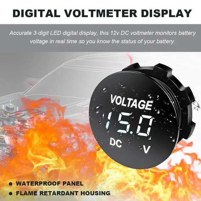Alt view image 5 of 6 - DC 12V 24 V Voltmeter Gauge, Car LED Digital Display Round Panel Voltage Gauge Meter, Waterproof Mini Volt Tester Battery Monitor Indicator for Car Truck Marine Boat (White)