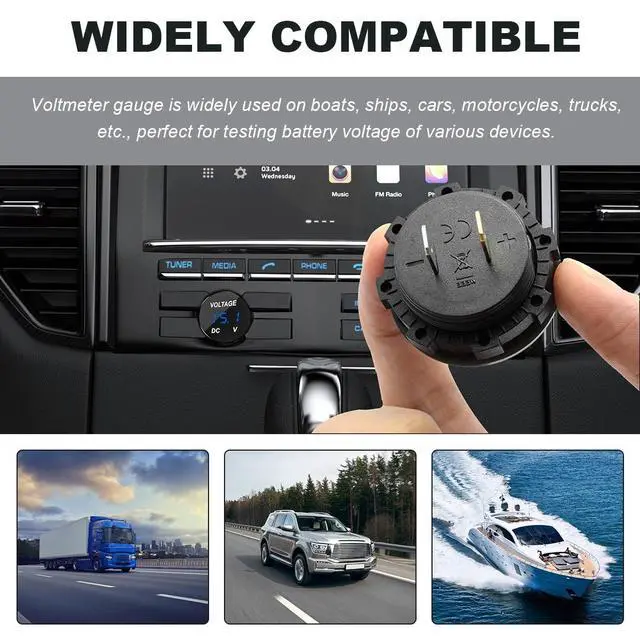 Alt view image 6 of 6 - DC 12V 24 V Voltmeter Gauge, Car LED Digital Display Round Panel Voltage Gauge Meter, Waterproof Mini Volt Tester Battery Monitor Indicator for Car Truck Marine Boat (White)