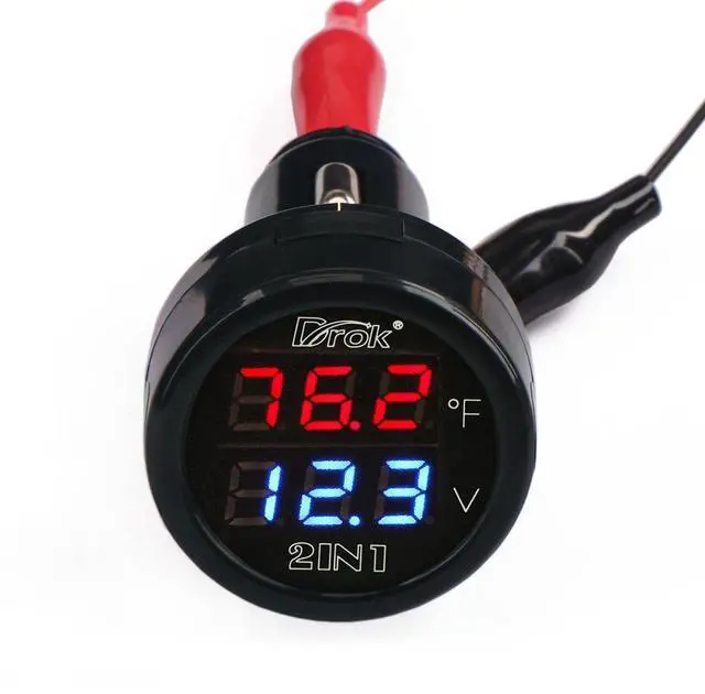 Main image of Digital DC Voltage 10-170 Degree Fahrenheit Temperature Monitor Car Motorcycle Battery Voltmeter Thermometer 12V 24V Temp Volt Tester Multimeter