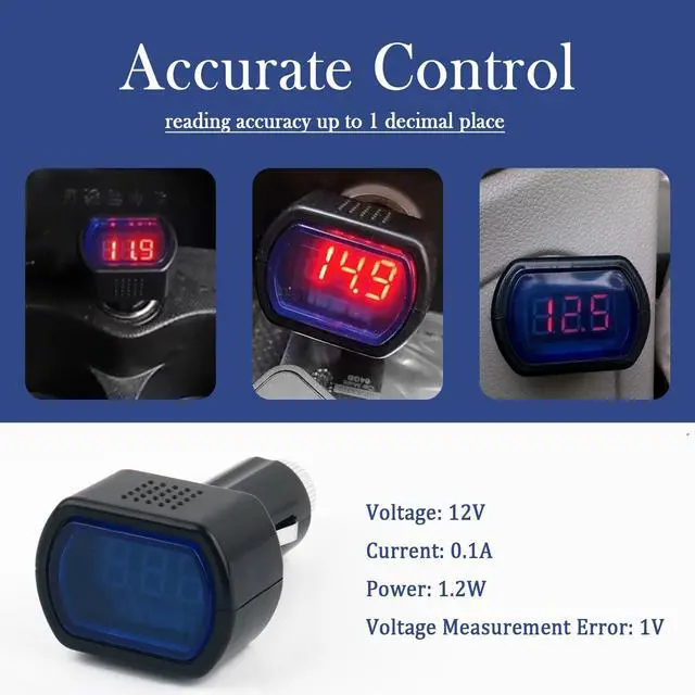 Alt view image 7 of 7 - Car LED Cigarette Lighter Voltage Meter with Digital Display,12V/0.1A Battery Voltage Meter for Real-Time Voltage Monitoring,Universal Car Voltage Meters of Car Essentials