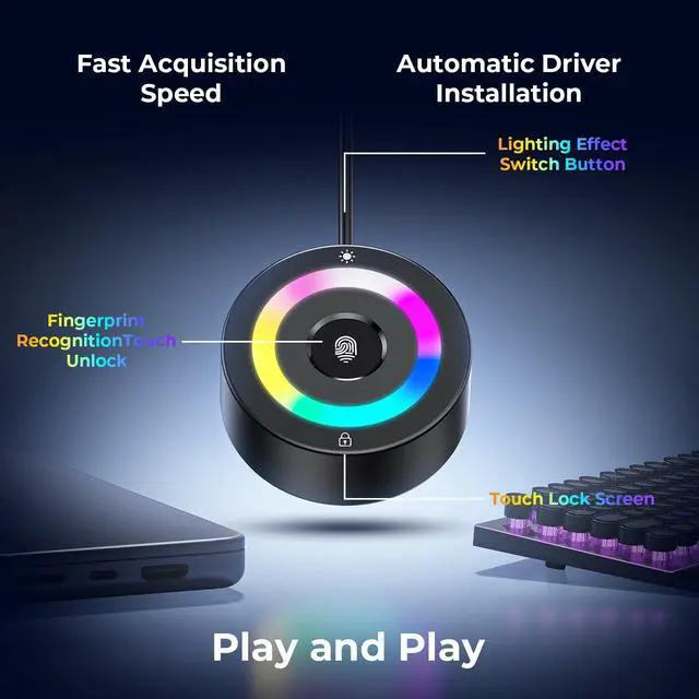 Alt view image 4 of 7 - USB Fingerprint Reader for Windows 11/10 ONLY, RGB Windows Hello Fingerprint Scanner for PC Login, Touch Lock & Unlock, Match-in-Sensor Security, Plug & Play, 4ft Cable (Not for Mac/Linux)