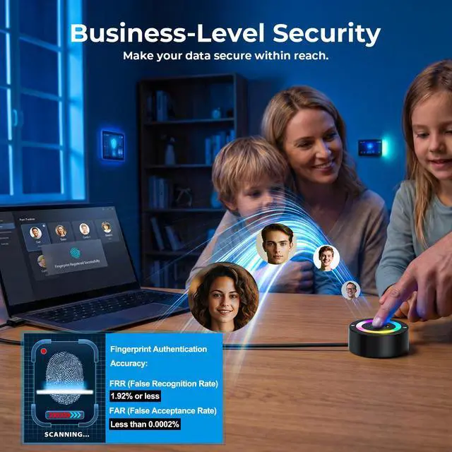 Alt view image 6 of 7 - USB Fingerprint Reader for Windows 11/10 ONLY, RGB Windows Hello Fingerprint Scanner for PC Login, Touch Lock & Unlock, Match-in-Sensor Security, Plug & Play, 4ft Cable (Not for Mac/Linux)