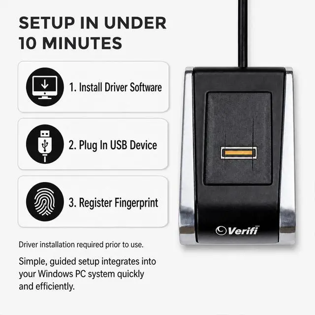 Alt view image 4 of 7 - P2000 Desktop USB Fingerprint Reader, PASSKEY, Windows Hello-Compatible Fingerprint Reader, Aluminum Finish, Black/Silver