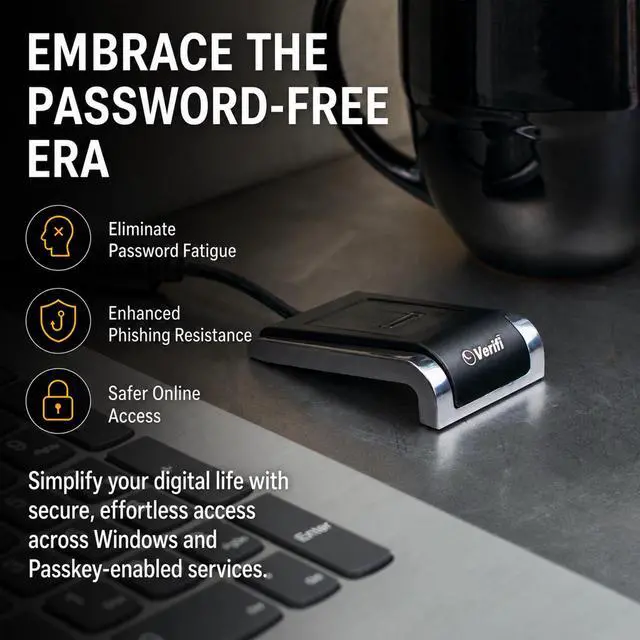 Alt view image 5 of 7 - P2000 Desktop USB Fingerprint Reader, PASSKEY, Windows Hello-Compatible Fingerprint Reader, Aluminum Finish, Black/Silver