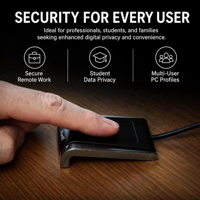 Alt view image 7 of 7 - P2000 Desktop USB Fingerprint Reader, PASSKEY, Windows Hello-Compatible Fingerprint Reader, Aluminum Finish, Black/Silver