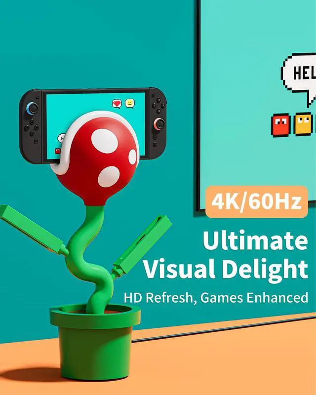 Alt view image 4 of 7 - Switch 2 Dock with Cooling Fan for Nintendo Switch 2/1/OLED, Docking Station for TV Supports 4K 60Hz HD, Charges Switch 2 Joypads, USB-C PD Fast Charging, Piranha Dock Gen 2 Plantdock Cute Gaming Gift