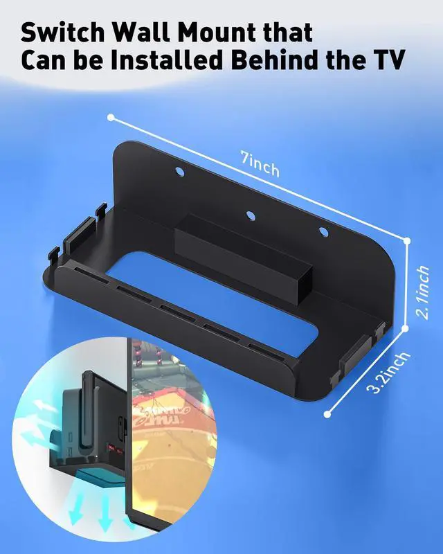 Alt view image 4 of 7 - Wall Mount for Nintendo Switch 1 and Switch OLED, Metal Wall Mount Shelf Kit with 5 Game Card Holders and 4 Joy Con Hooks, Safely Store Switch Console Near or Behind TV, Black