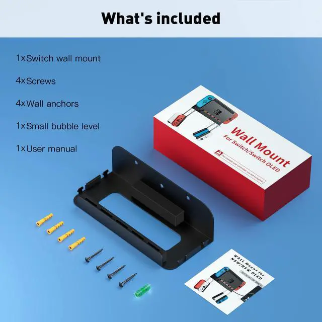 Alt view image 7 of 7 - Wall Mount for Nintendo Switch 1 and Switch OLED, Metal Wall Mount Shelf Kit with 5 Game Card Holders and 4 Joy Con Hooks, Safely Store Switch Console Near or Behind TV, Black