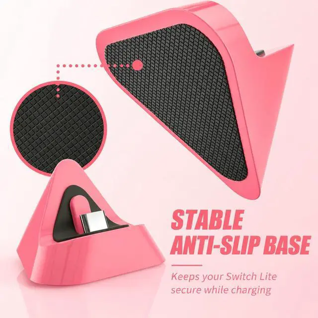 Alt view image 4 of 7 - Charging Dock for Nintendo Switch Lite, Portable USB-C Charger Stand for Switch Lite, Compact Play-and-Charge Docking Station, Coral Pink