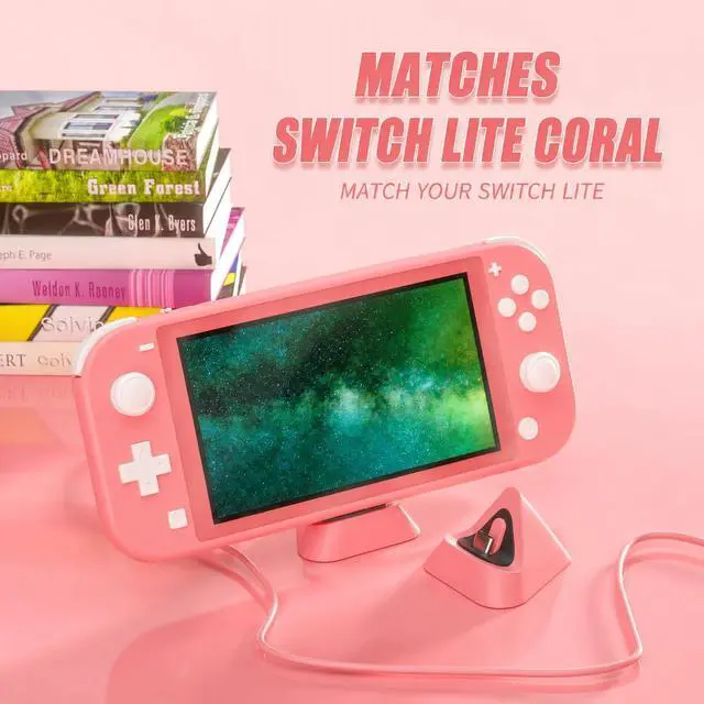 Alt view image 7 of 7 - Charging Dock for Nintendo Switch Lite, Portable USB-C Charger Stand for Switch Lite, Compact Play-and-Charge Docking Station, Coral Pink