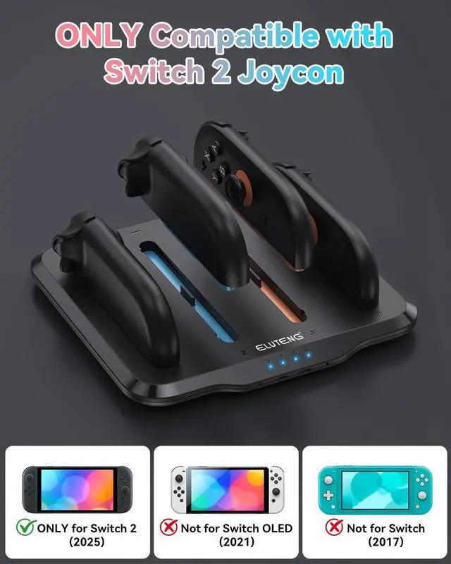 Alt view image 2 of 7 - Controller Charger Dock 4 in 1 Fast Charging Dock for Switch 2 Joy Con Ultra-Thin Design Portable Dual-Direction Magnetic Fast Charger Station with USB C Cable