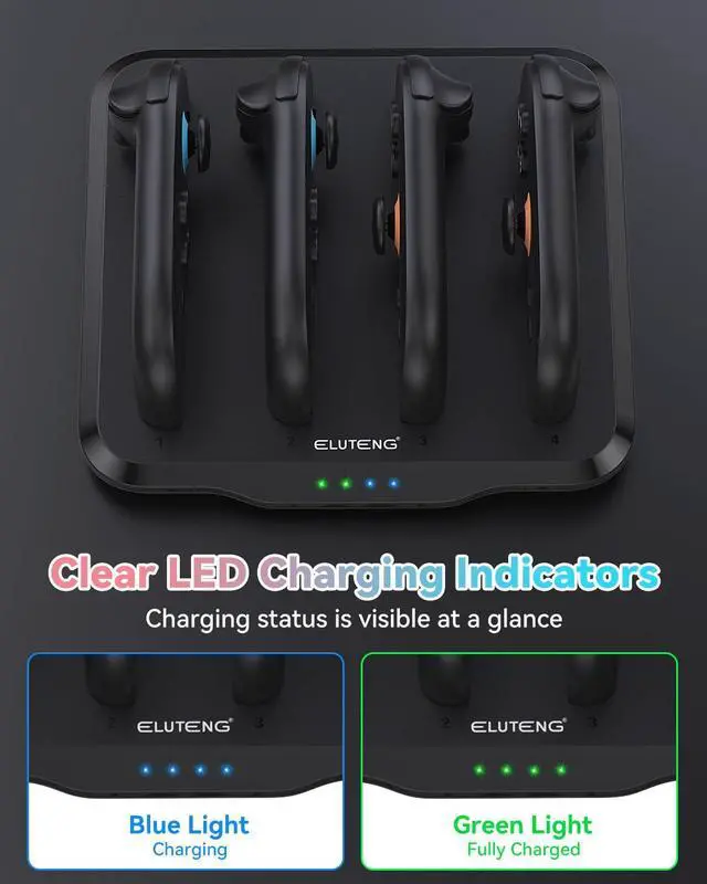 Alt view image 4 of 7 - Controller Charger Dock 4 in 1 Fast Charging Dock for Switch 2 Joy Con Ultra-Thin Design Portable Dual-Direction Magnetic Fast Charger Station with USB C Cable