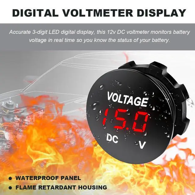 Alt view image 5 of 6 - DC 12V 24 V Voltmeter Gauge, Car LED Digital Display Round Panel Voltage Gauge Meter, Waterproof Mini Volt Tester Battery Monitor Indicator for Car Truck Marine Boat (Red)