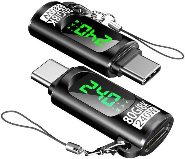 Main image of 2 Pack 240W USB C Adapter with Digital Display,Voltage Current Power Meter Tester 80Gbps 60Hz Type C Male to Female Connector for iPhone 15/16,iPad,MacBook and USB C Cables