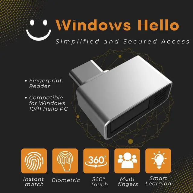 Alt view image 4 of 7 - Nano USB C Fingerprint Reader for Windows 10/11 Hello - USB Type C Security Key Biometric Scanner Sensor Dongle Module for Instant Access, Password-Free Login, Sign-in, Lock, Unlock PC & Laptops