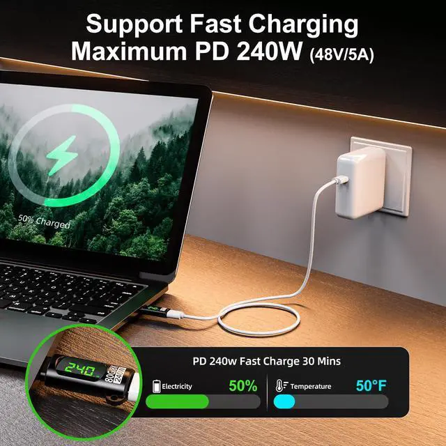 Alt view image 4 of 7 - 2 Pack 240W USB C Adapter with Digital Display,Voltage Current Power Meter Tester 80Gbps 60Hz Type C Male to Female Connector for iPhone 15/16,iPad,MacBook and USB C Cables
