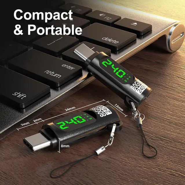 Alt view image 7 of 7 - 2 Pack 240W USB C Adapter with Digital Display,Voltage Current Power Meter Tester 80Gbps 60Hz Type C Male to Female Connector for iPhone 15/16,iPad,MacBook and USB C Cables