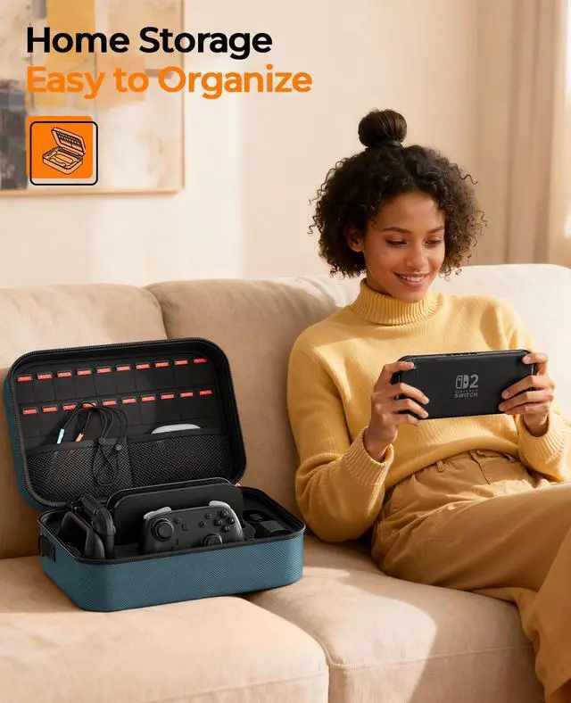Alt view image 6 of 7 - Switch 2 Case Bundle for Nintendo Switch 2, with 2-Pack Screen Protector, 6Pcs Thumb Grips, 20 Game Card Slots, Portable Travel Full Protection All In One Storage Case for Switch 2 Accessories