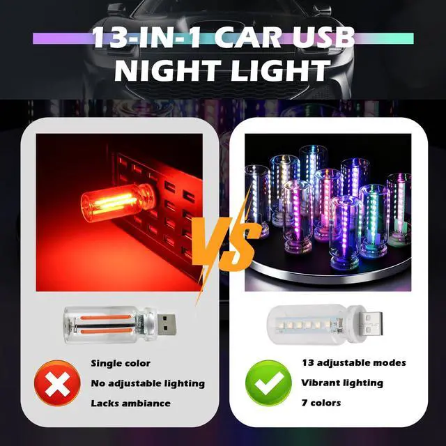 Alt view image 4 of 7 - Car USB Night Light with 13-in-1 Design,Touch Adjustable USB Car Light with 7 Colors & 13 Modes,Portable LED Cars USBs Lights for Creating Atmosphere Cars Interior Accessories