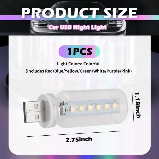 Alt view image 2 of 7 - Car USB Night Light with 13-in-1 Design,Touch Adjustable USB Car Light with 7 Colors & 13 Modes,Portable LED Cars USBs Lights for Creating Atmosphere Cars Interior Accessories