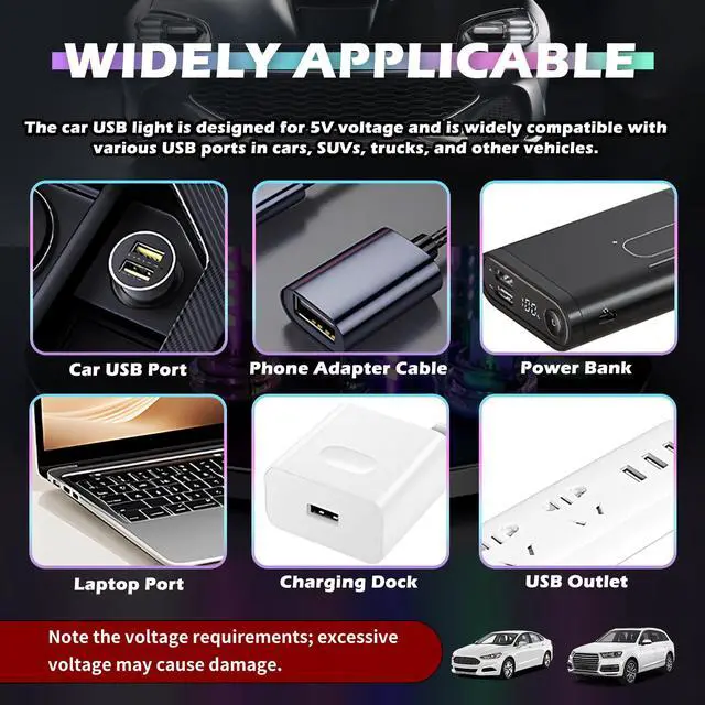 Alt view image 6 of 7 - Car USB Night Light with 13-in-1 Design,Touch Adjustable USB Car Light with 7 Colors & 13 Modes,Portable LED Cars USBs Lights for Creating Atmosphere Cars Interior Accessories