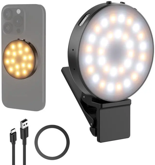Main image of Entry Level Version Magnetic Selfie Light Compatible with MagSafe iPhone, 1W Clip on Metal LED Phone Fill Ring Lighting for Laptop Video Conference Makeup Recording, CRI95+ 840lux/0.2m, NL32R