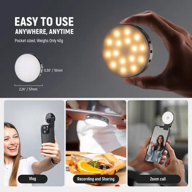 Alt view image 7 of 7 - Entry Level Version Magnetic Selfie Light Compatible with MagSafe iPhone, 1W Clip on Metal LED Phone Fill Ring Lighting for Laptop Video Conference Makeup Recording, CRI95+ 840lux/0.2m, NL32R
