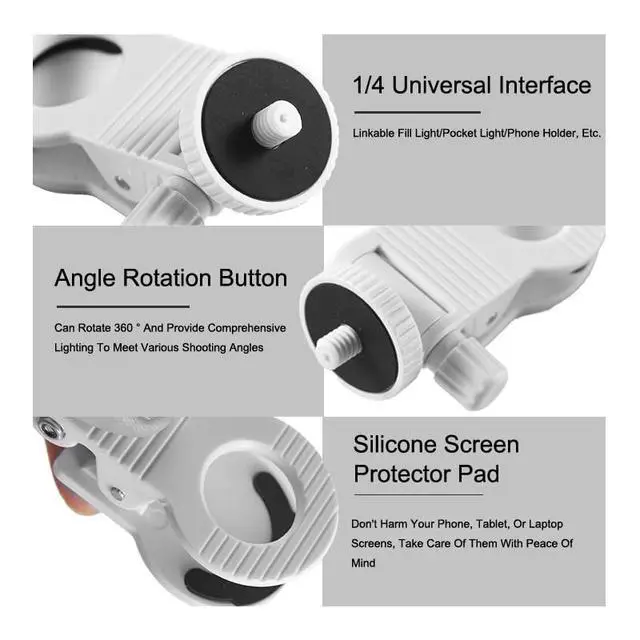 Alt view image 3 of 7 - 3 Pack Selfie Light Clip Replacement with 1/4''-20 Thread Screw Connector Monitor Webcam Mount Clamp Holder for Rechargeable Phone Light Clip Portable Phone Fill Lights Photography Lights