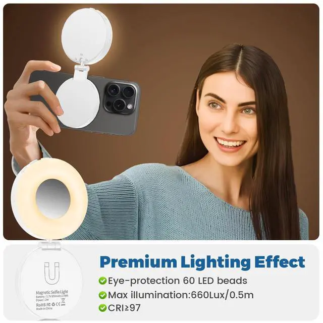 Alt view image 2 of 7 - Magnetic Selfie Light, Phone Selfie Ring Light Compatible with iPhone Magsafe, 3-in-1 Magnetic Beauty Selfie Light for Phones with Mirror for Selfies/Photography/TikTok/Zoom Calls/Video Conference