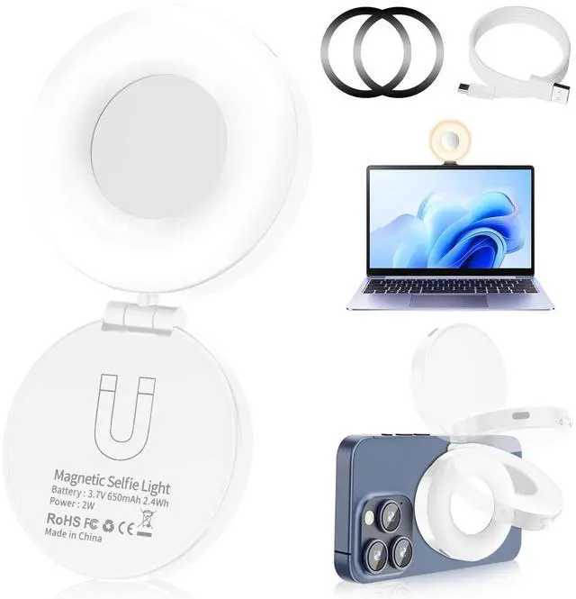 Main image of Magnetic Selfie Light, Phone Selfie Ring Light Compatible with iPhone Magsafe, 3-in-1 Magnetic Beauty Selfie Light for Phones with Mirror for Selfies/Photography/TikTok/Zoom Calls/Video Conference