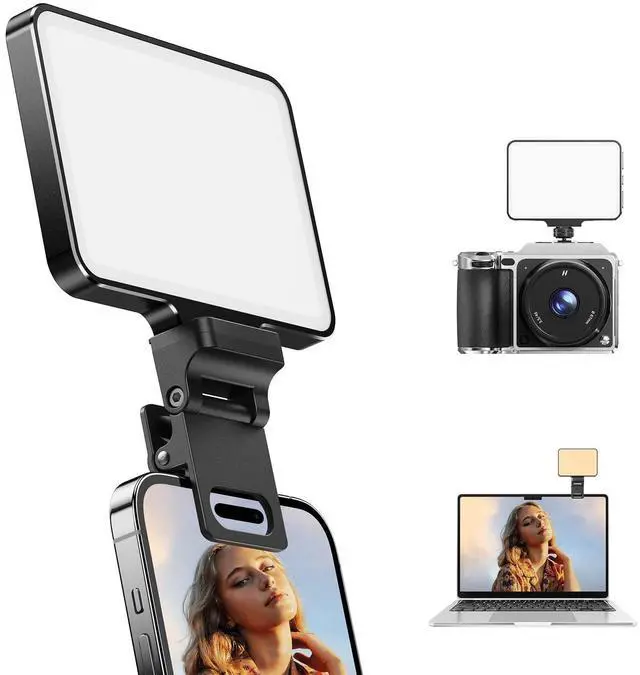 Main image of Metal Selfie Light - Rechargeable Clip-on Ultra-Thin Phone Light with Stepless Dimming, iPhone Light for Makeup, Video Conference, Compatible with iPhone, Android, iPad, Laptop (2000mAh)
