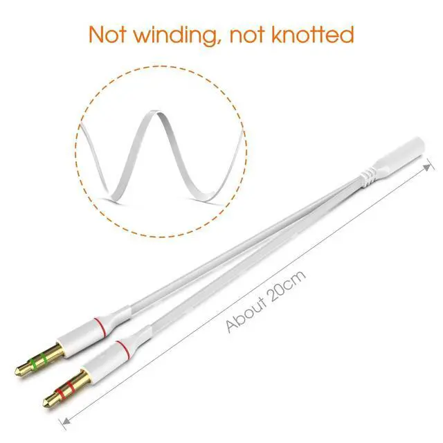 Alt view image 2 of 7 - Headphone Splitter 3.5mm, Audio Splitter 2 Female to 1 Male, Y Splitters Cable for Headset Xbox PS4 Headset Microphone Computer Gaming Speaker PC Laptop, White