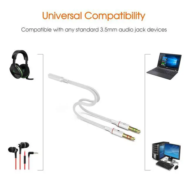 Alt view image 4 of 7 - Headphone Splitter 3.5mm, Audio Splitter 2 Female to 1 Male, Y Splitters Cable for Headset Xbox PS4 Headset Microphone Computer Gaming Speaker PC Laptop, White