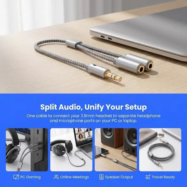 Alt view image 4 of 4 - 2Pcs 3.5mm Headset Splitter Cable, Female to Dual Male Adapter