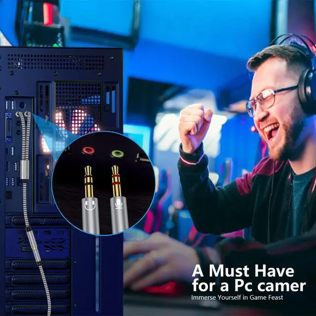 Alt view image 3 of 7 - Headphone Splitter for PC, 3.5mm Splitter Female for 2 Dual 3.5mm Male 2 in 1 Mic Audio Splitte,Aux Microphone Y Splittor Cable Headset Jack Adapter Dongle Cord for PC Gaming Speaker Laptop Computer
