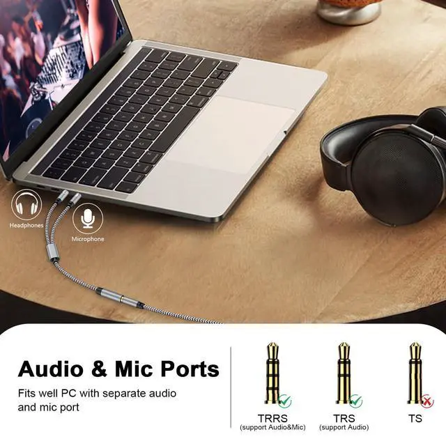 Alt view image 2 of 7 - Headphone Splitter for PC, 3.5mm Splitter Female for 2 Dual 3.5mm Male 2 in 1 Mic Audio Splitte,Aux Microphone Y Splittor Cable Headset Jack Adapter Dongle Cord for PC Gaming Speaker Laptop Computer