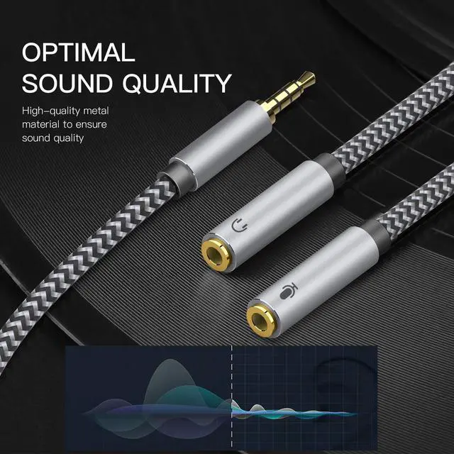 Alt view image 2 of 7 - 3.5mm Male to Dual 3.5mm Female Headset Splitter with Separate Microphone and Headphone for PC, PS4, Gaming