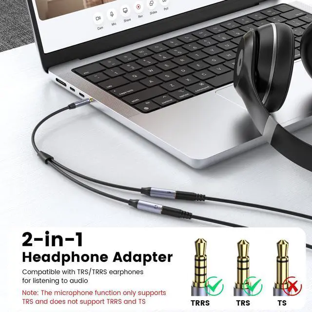 Alt view image 3 of 6 - 3.5mm TRRS Headphone Splitter, 1 Male to 2 Female Mic Audio Y Cable