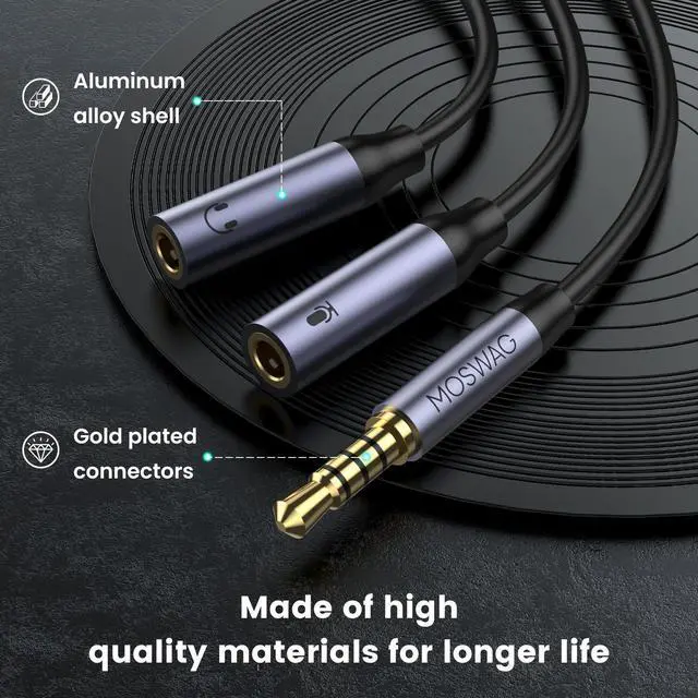 Alt view image 6 of 6 - 3.5mm TRRS Headphone Splitter, 1 Male to 2 Female Mic Audio Y Cable