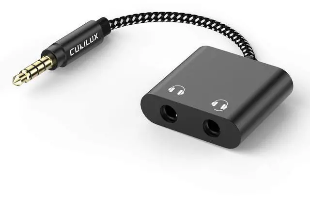 Main image of 3.5mm to Double Audio Jack Headphone Sharing Splitter Compatible with MacBook iPad iPod, Smartphone, Computer, Laptop, Tablet, MP3, 2-Way 3.5 mm Earphone Ports Adapter, Dual Headsets Connector