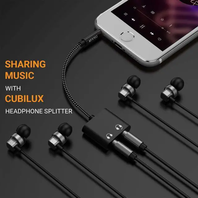 Alt view image 2 of 5 - 3.5mm to Double Audio Jack Headphone Sharing Splitter Compatible with MacBook iPad iPod, Smartphone, Computer, Laptop, Tablet, MP3, 2-Way 3.5 mm Earphone Ports Adapter, Dual Headsets Connector